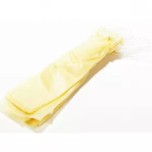 Tkané, leštené črevá HUKKI, žlté-transparentné, rôzne kalibre, balenie 25ks