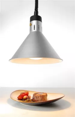 Lampa na ohrev jedál – Hendi, závesná, kužeľová, strieborná, 230V/250W, ø275x(V)250mm