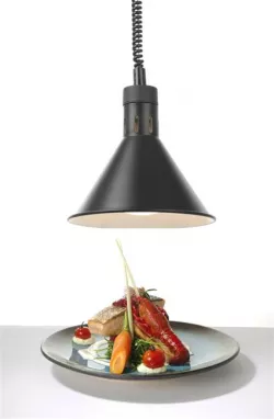 Lampa na ohrev jedál – Hendi, závesná, kužeľová, čierna, 230V/250W, ø275x(V)250mm